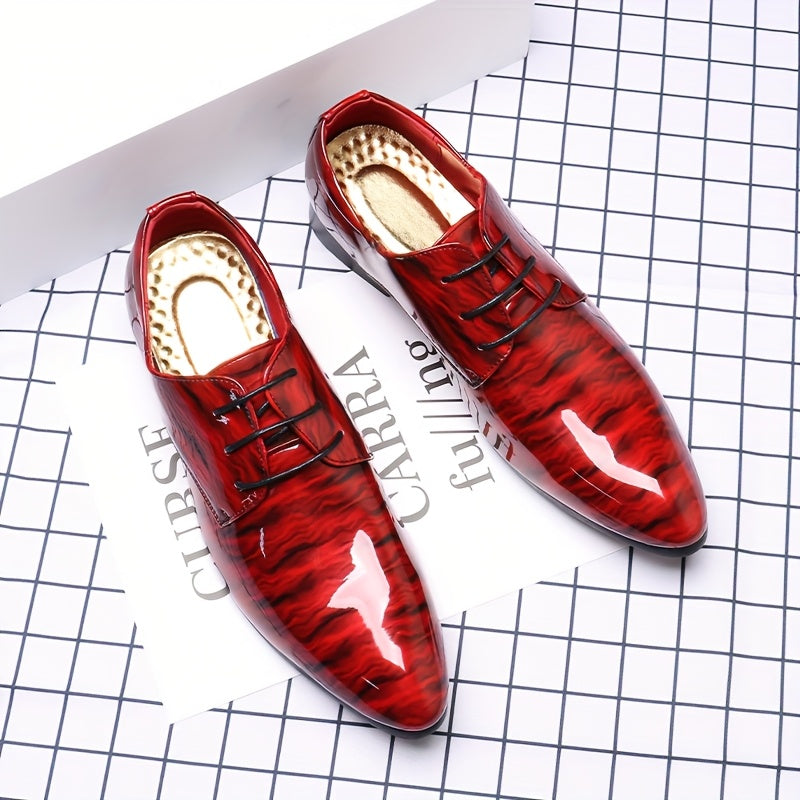 Men'S Fashion Blue Ripple Glossy Dress Shoes, Casual Business Style, All-Season Low Top Lace-Up, Pointed Toe, Upper/Inner, Rubber Sole, England-Inspired Design SHOWLU FASHION STORE