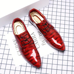 Men'S Fashion Blue Ripple Glossy Dress Shoes, Casual Business Style, All-Season Low Top Lace-Up, Pointed Toe, Upper/Inner, Rubber Sole, England-Inspired Design SHOWLU FASHION STORE