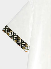 Men's White Geometric Print Casual T-Shirt - 100% Polyester, Breathable & Moisture-Wicking, Machine Washable, Regular Fit for All-Season Comfort, Breathable Clothing | Geometric Pattern Shirt | Comfortable Fit