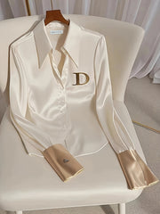 Women's Formal Shirt - Stylish, Sophisticated | Metallic Accents, Zipper Design, Logo Detail for Commuting & Official Events