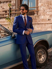 Mens Suits Double Breasted Tuxedo Set - Slim Fit 2 Piece Formal with Peak Lapel (Blazer & Pants) for Wedding Prom Homecoming
