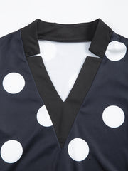Women'S Stylish Black Polka Dot V-Neck Bodycon Dress with Belt - Long Sleeve, Knee-Length, Perfect for Spring/Summer, Adult Fashion, Adult Fashion Dress | Polka Dot Dress | Polyester Fabric