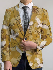 [Four-Season Party Blazer] Four-Season Regular Fit Men's Party Blazer - Stripes Print/Animal Print Notched Lapel, Fashion Suit Top With Button Details SHOWLU FASHION STORE