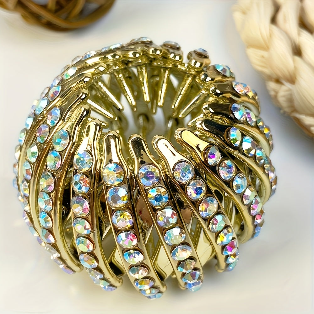 Cubidupi Elegant Bird Nest Magic Hair Clip - Sparkling Rhinestone Ponytail Holder with Non-Slip Grip, Strong Hold Hair Accessory for Women & Girls, Multi-Color Rhinestones for Weddings, Parties, Everyday Use, Wedding Hairpiec