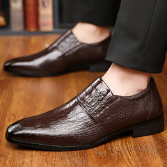 Men's Sleek Pointed-Toe Loafers - Black Crocodile Texture Slip-On Shoes for Business Casual, Party & Casual Attire SHOWLU FASHION STORE
