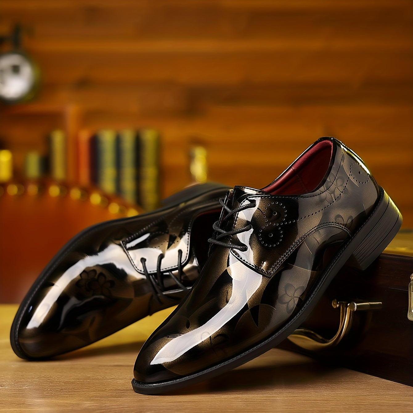 [Everyday Comfort] Men's Classic Lace-Up Dress Shoes - Glossy Wingtip Oxfords, Black, Formal & Casual Wear for Outdoor Events, Formal Footwear | Polished Appearance | Durable Rubber Sole SHOWLU FASHION STORE