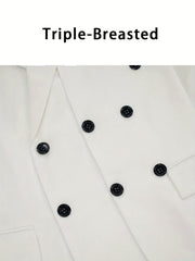 Men Fashion Solid White Groom Tuxedo Blazer Notch Lapel Triple-Breasted Multi Buttons Jacket For Wedding Business Dinner Party