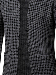 Men'S Chic Urban Knit Cardigan - Slim Fit, Long Sleeve, High-Stretch Fabric with Contrast Trim for Fall/Winter, Business Casual Outerwear