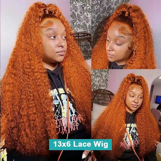 Ginger Orange Water Wave #350 Colored 13x6 13x4 Transparent Lace Front Wig Human Hair for Women Deep Curly Wigs Pre Plucked SHOWLU FASHION STORE