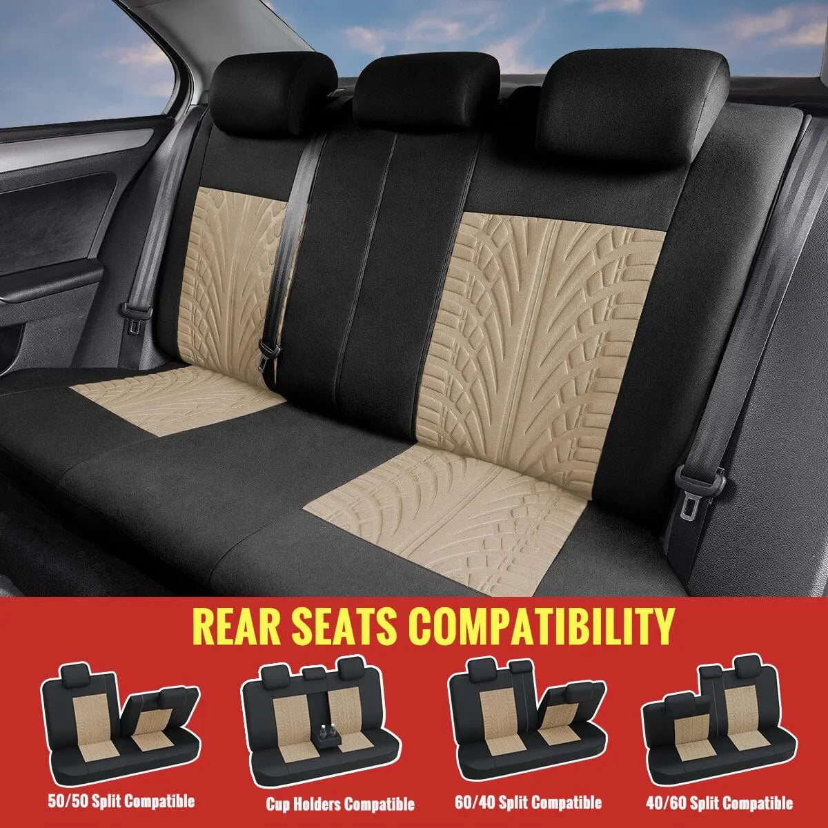 Showlu Fashion Store 0 AutoYouth Car Seat Covers Full Set Premium Cloth Universal Fit Automotive Low Back Front Airbag Compatible Split Bench Rear Seat