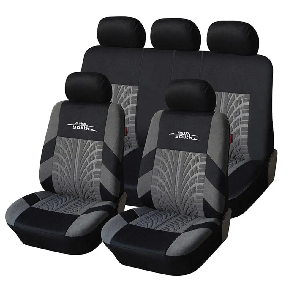 Showlu Fashion Store 0 Gray White AutoYouth Car Seat Covers Full Set Premium Cloth Universal Fit Automotive Low Back Front Airbag Compatible Split Bench Rear Seat