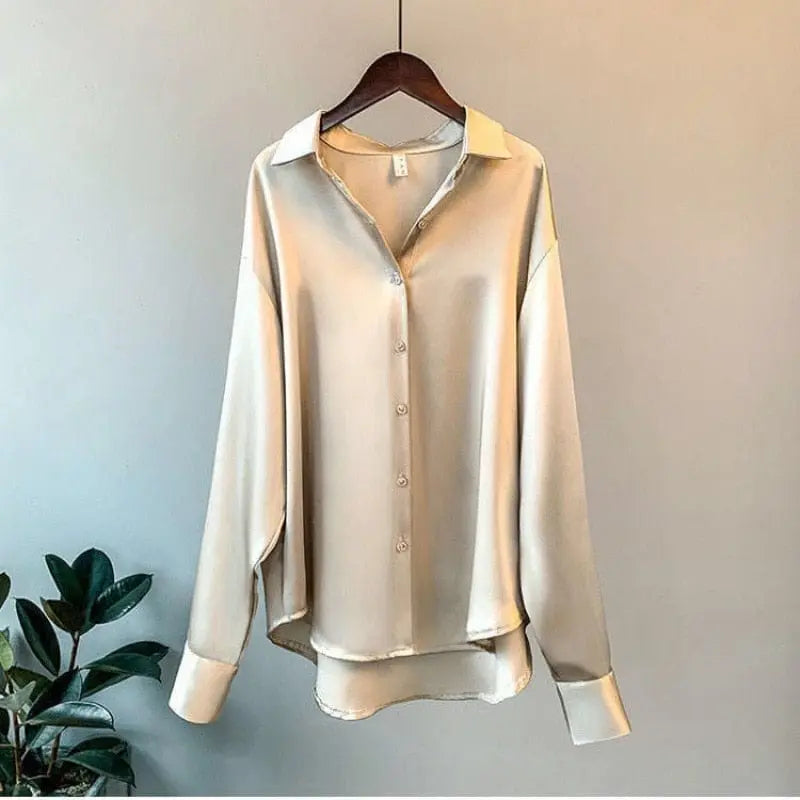 Showlu Fashion Store 0 Champagne / M 48-53kg Autumn 2022 Womens Clothing Silk Shirt Vintage Blouse Women Sheer Top Women Long Sleeve Dress Shirt Plus Size Women Overshirt
