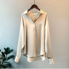 Showlu Fashion Store 0 Champagne / M 48-53kg Autumn 2022 Womens Clothing Silk Shirt Vintage Blouse Women Sheer Top Women Long Sleeve Dress Shirt Plus Size Women Overshirt