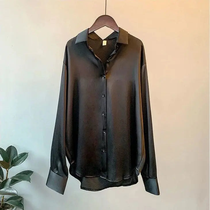 Showlu Fashion Store 0 Black / M 48-53kg Autumn 2022 Womens Clothing Silk Shirt Vintage Blouse Women Sheer Top Women Long Sleeve Dress Shirt Plus Size Women Overshirt