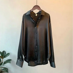 Showlu Fashion Store 0 Black / M 48-53kg Autumn 2022 Womens Clothing Silk Shirt Vintage Blouse Women Sheer Top Women Long Sleeve Dress Shirt Plus Size Women Overshirt
