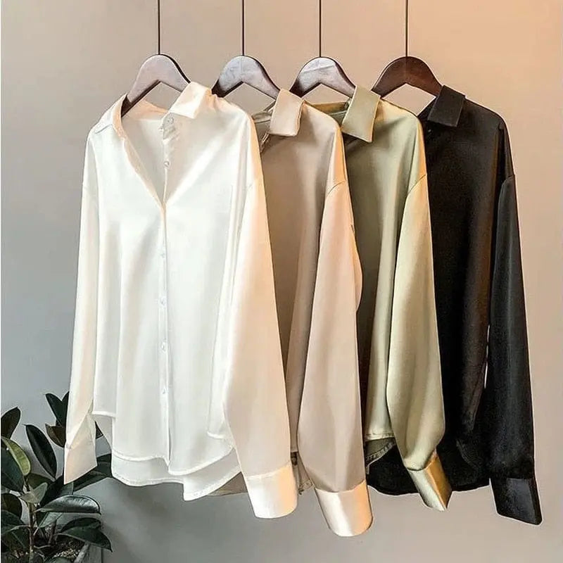 Showlu Fashion Store 0 Autumn 2022 Womens Clothing Silk Shirt Vintage Blouse Women Sheer Top Women Long Sleeve Dress Shirt Plus Size Women Overshirt