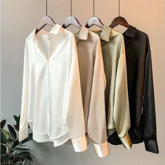 Showlu Fashion Store 0 Autumn 2022 Womens Clothing Silk Shirt Vintage Blouse Women Sheer Top Women Long Sleeve Dress Shirt Plus Size Women Overshirt
