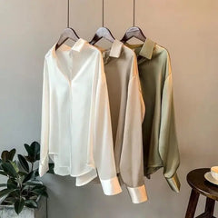 Showlu Fashion Store 0 Autumn 2022 Womens Clothing Silk Shirt Vintage Blouse Women Sheer Top Women Long Sleeve Dress Shirt Plus Size Women Overshirt