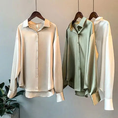 Showlu Fashion Store 0 Autumn 2022 Womens Clothing Silk Shirt Vintage Blouse Women Sheer Top Women Long Sleeve Dress Shirt Plus Size Women Overshirt