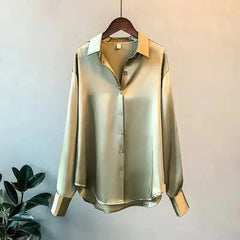 Showlu Fashion Store 0 Autumn 2022 Womens Clothing Silk Shirt Vintage Blouse Women Sheer Top Women Long Sleeve Dress Shirt Plus Size Women Overshirt