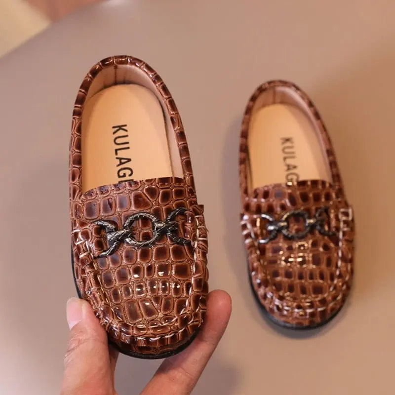 Showlu Fashion Store 0 Auburn / 21 (inner 13.2cm) Baby Boys Leather Shoes Kids Casual Flats Children Loafers Slip-on Metal Buckle Chic Moccasins Flats for Wedding Party 21-30 New