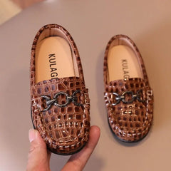 Showlu Fashion Store 0 Auburn / 21 (inner 13.2cm) Baby Boys Leather Shoes Kids Casual Flats Children Loafers Slip-on Metal Buckle Chic Moccasins Flats for Wedding Party 21-30 New