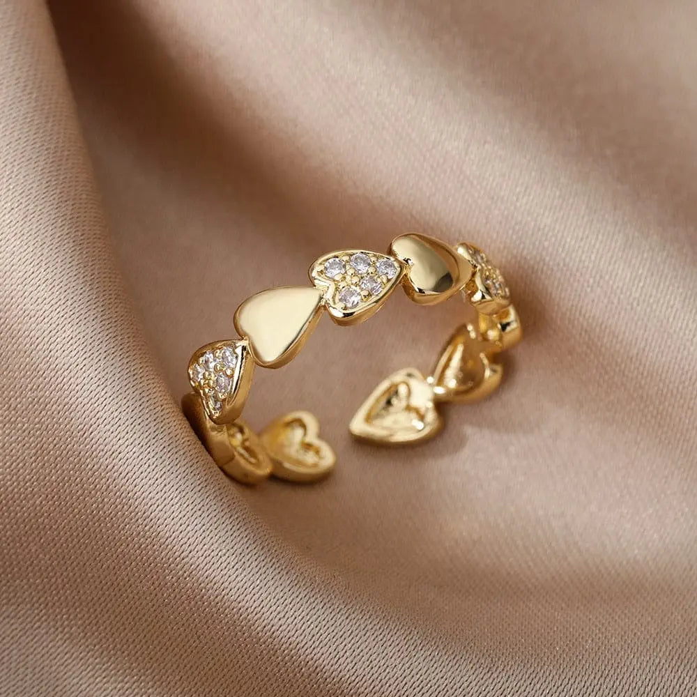 Showlu Store Nation 0 Adjustable / JZ2940G-6 / China Bee Butterfly Ring For Women Open Adjustable Stainless Steel Cubic Zirconia Moon Heart Finger Ring Elegant Birthday Jewelry 2022