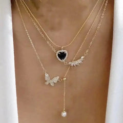 Showlu Fashion Store 0 Boho Elegant Jewelry Multilayer Chain Pearl Cross Heart Pendant Necklace Gold Color Unquie Women Fashion Necklace N0340