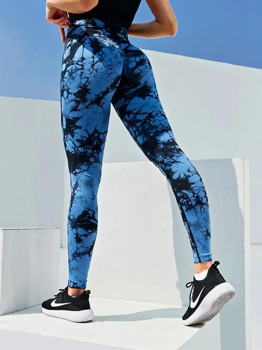 CHRLEISURE Tie Dye Push Up High Waist Leggings Stretch Athletic Women Sexy Pants Casual Seamless Gym Knitting Leggings Femme - SHOWLU FASHION STORE