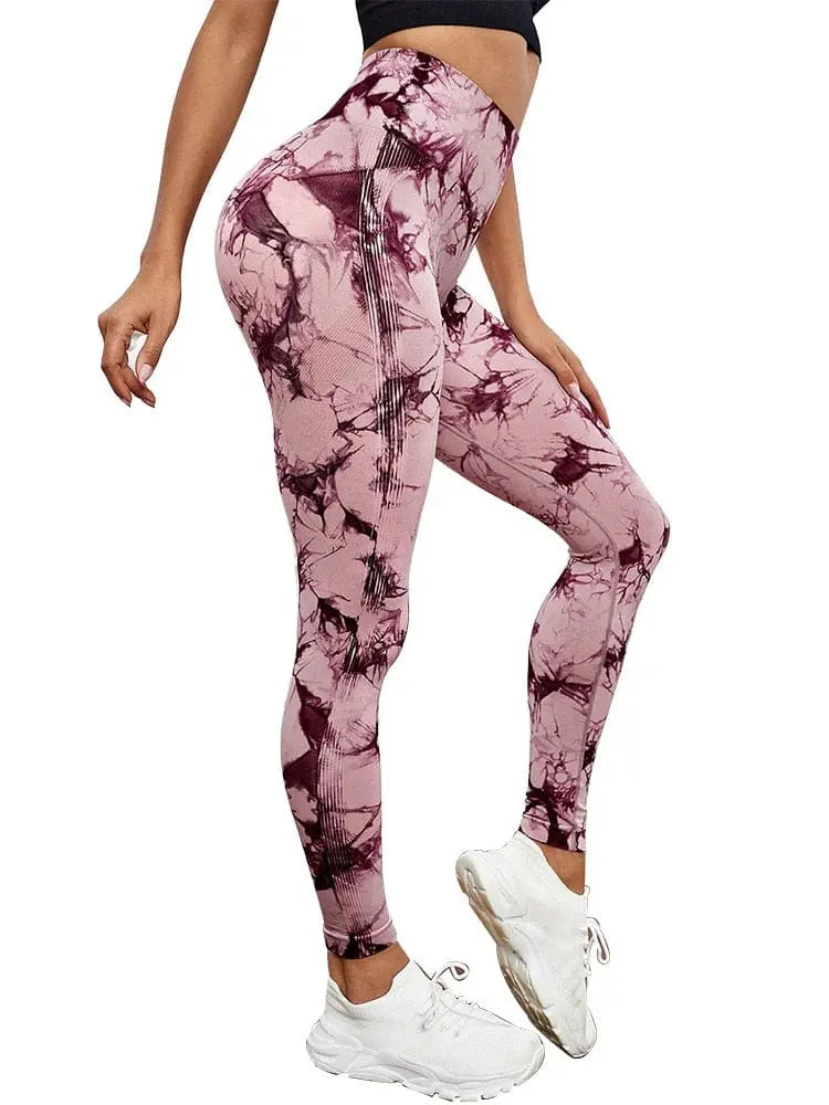 CHRLEISURE Tie Dye Push Up High Waist Leggings Stretch Athletic Women Sexy Pants Casual Seamless Gym Knitting Leggings Femme - SHOWLU FASHION STORE
