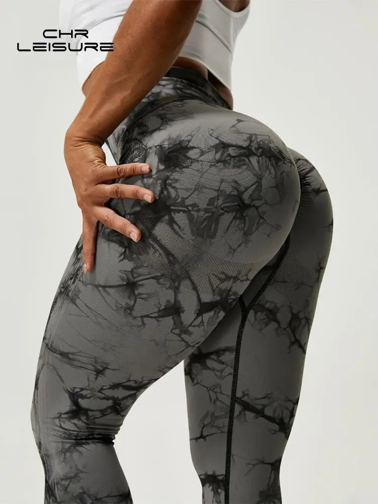 CHRLEISURE Tie Dye Push Up High Waist Leggings Stretch Athletic Women Sexy Pants Casual Seamless Gym Knitting Leggings Femme - SHOWLU FASHION STORE