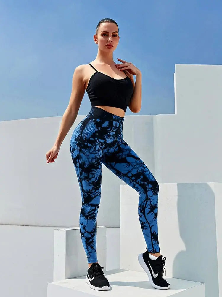 CHRLEISURE Tie Dye Push Up High Waist Leggings Stretch Athletic Women Sexy Pants Casual Seamless Gym Knitting Leggings Femme - SHOWLU FASHION STORE