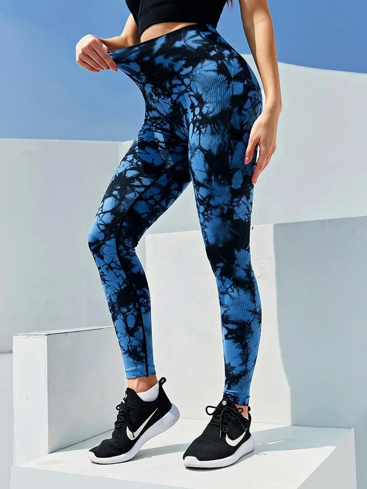 CHRLEISURE Tie Dye Push Up High Waist Leggings Stretch Athletic Women Sexy Pants Casual Seamless Gym Knitting Leggings Femme - SHOWLU FASHION STORE