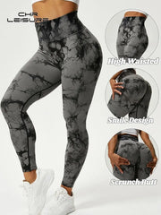 CHRLEISURE Tie Dye Push Up High Waist Leggings Stretch Athletic Women Sexy Pants Casual Seamless Gym Knitting Leggings Femme - SHOWLU FASHION STORE