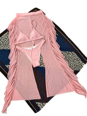 Chic Three - Piece Frill Bikini Set with See - Through Trousers - SHOWLU FASHION STORE