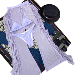 Chic Three - Piece Frill Bikini Set with See - Through Trousers - SHOWLU FASHION STORE