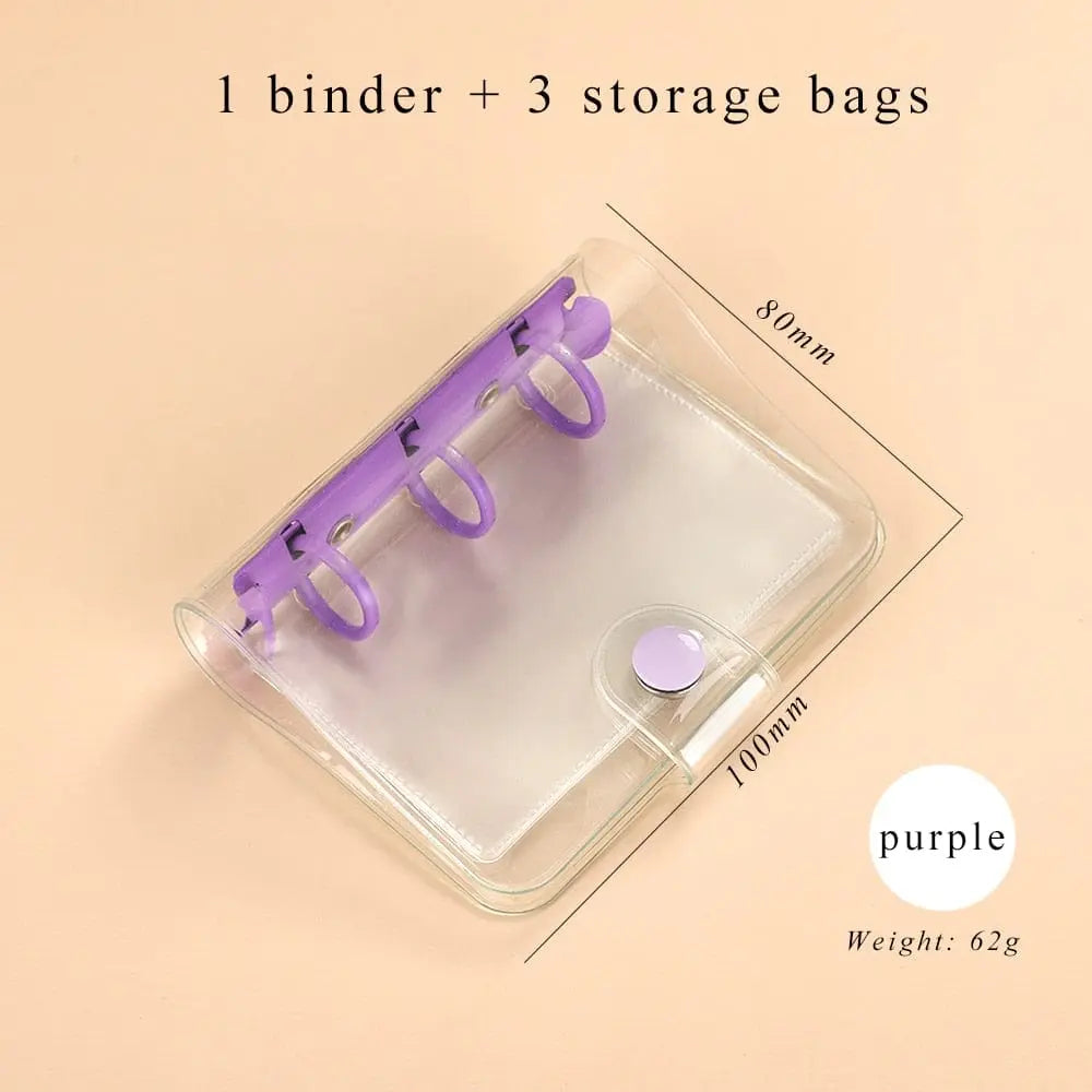 Showlu Fashion Store 0 purple / mini JIANWU Creative Cute Transparent 3 ring Mini Loose-leaf Hand Book Student Portable Notebook ring binder Kawaii School Supplies