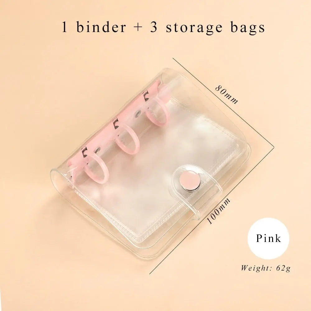 Showlu Fashion Store 0 pink / mini Creative Cute Transparent 3 ring Mini Loose-leaf Hand Book Student Portable Notebook ring binder Kawaii School Supplies