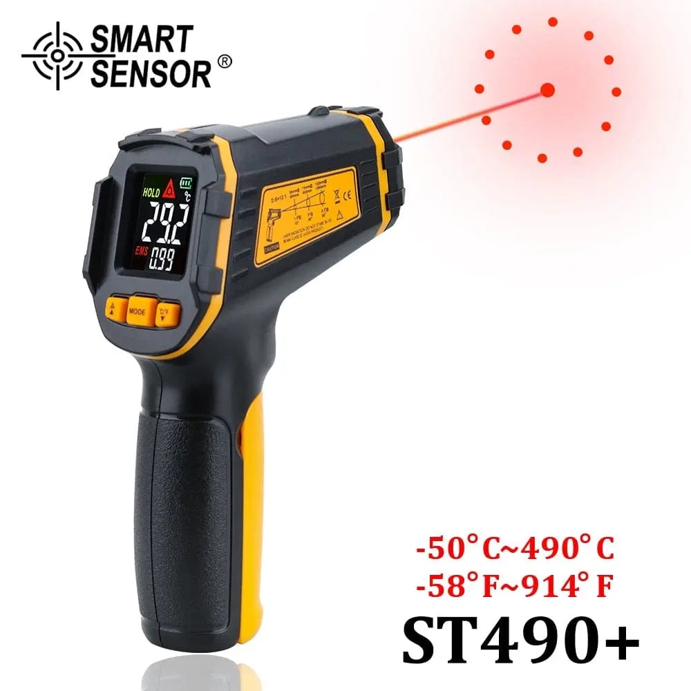 Showlu Fashion Store 0 ST490 Digital Infrared Thermometer Laser Temperature Meter Non-contact Pyrometer Imager Hygrometer IR Termometro Color LCD Light Alarm