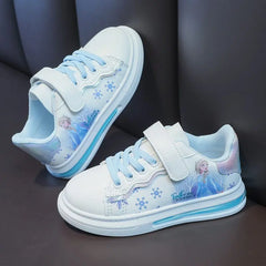 Showlu Fashion Store 0 Blue / 30-Insole 18.5 cm Disney Girls' White Shoes PU Leather Cartoon Princess Elsa Frozen Shoes Spring Girl Baby Waterproof Sports Shoes Flats Size 26-3