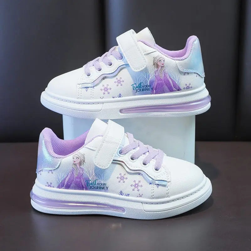 Showlu Fashion Store 0 Purple / 30-Insole 18.5 cm Disney Girls' White Shoes PU Leather Cartoon Princess Elsa Frozen Shoes Spring Girl Baby Waterproof Sports Shoes Flats Size 26-3