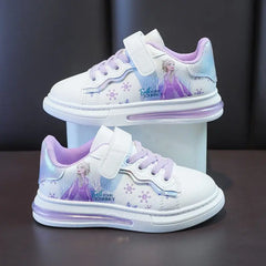 Showlu Fashion Store 0 Purple / 30-Insole 18.5 cm Disney Girls' White Shoes PU Leather Cartoon Princess Elsa Frozen Shoes Spring Girl Baby Waterproof Sports Shoes Flats Size 26-3