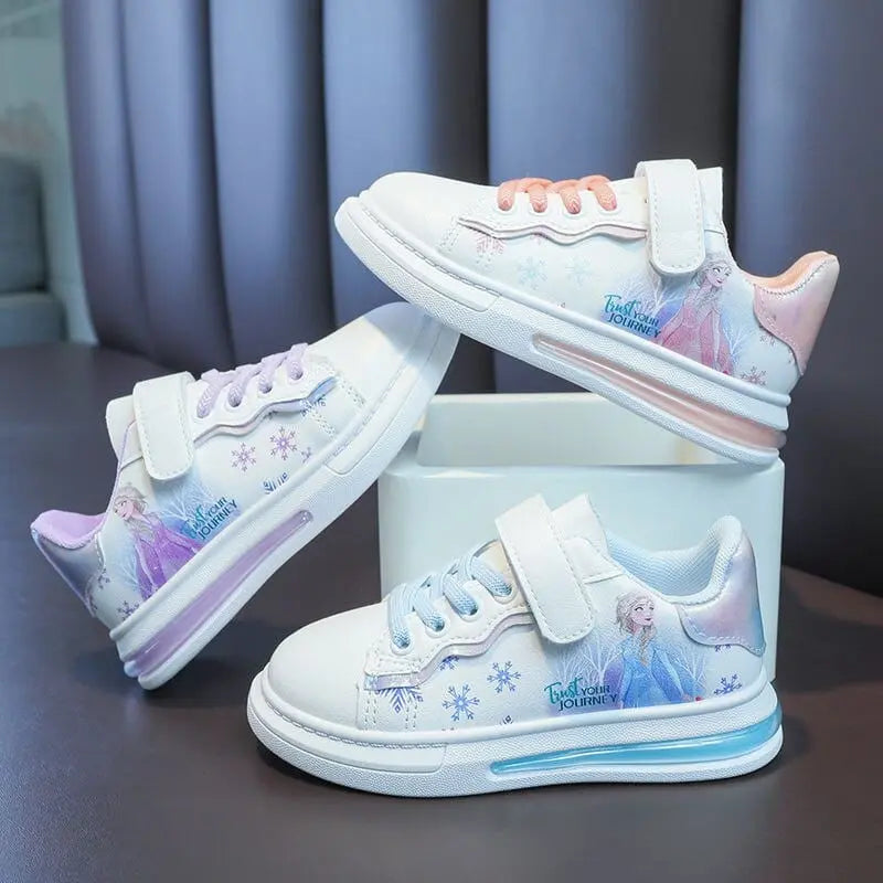 Showlu Fashion Store 0 Disney Girls' White Shoes PU Leather Cartoon Princess Elsa Frozen Shoes Spring Girl Baby Waterproof Sports Shoes Flats Size 26-3