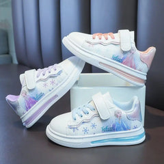 Showlu Fashion Store 0 Disney Girls' White Shoes PU Leather Cartoon Princess Elsa Frozen Shoes Spring Girl Baby Waterproof Sports Shoes Flats Size 26-3
