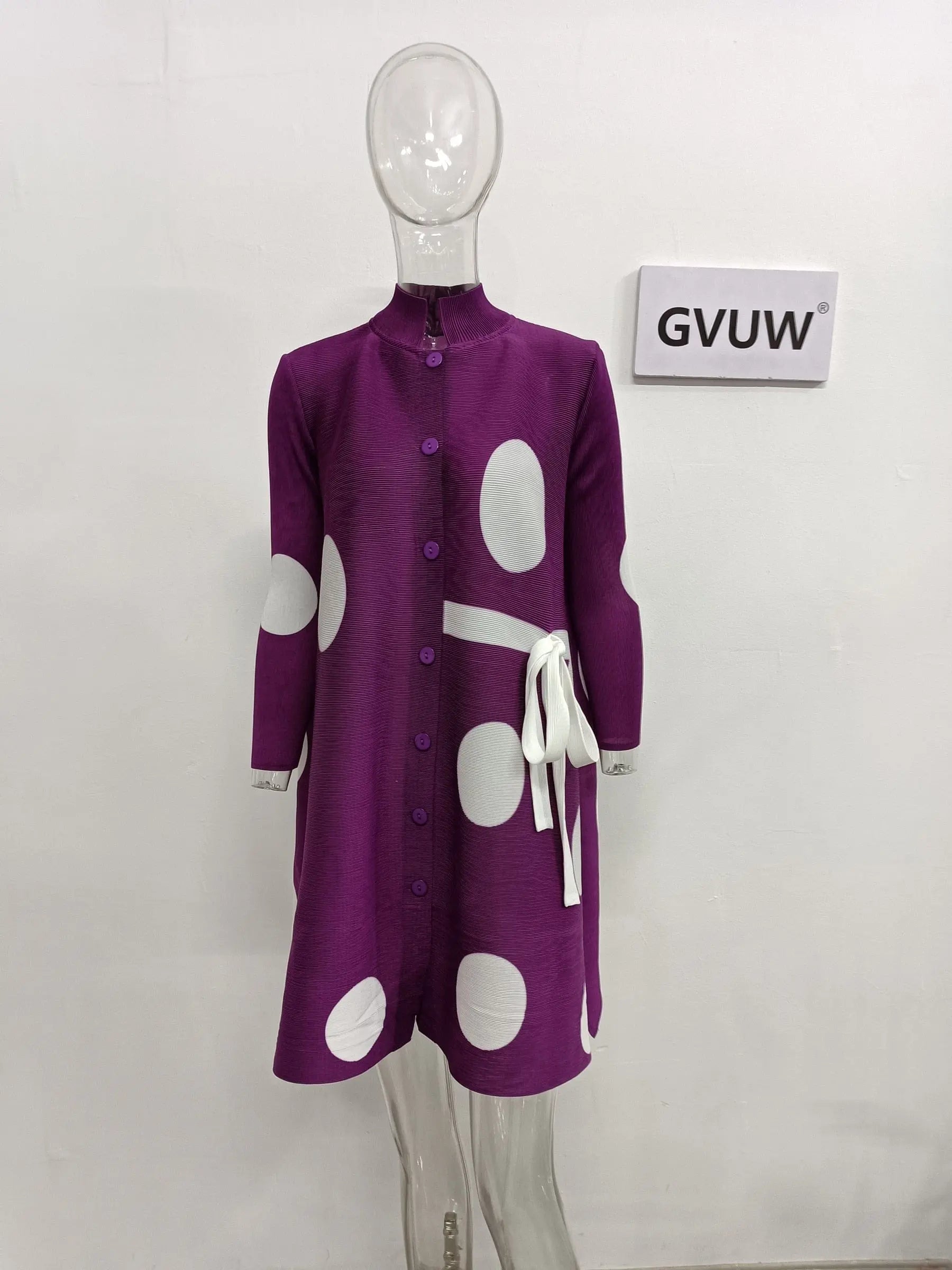 Showlu Store Nation 0 Purple / One Size Elegant Stand Collar Pleated Dress