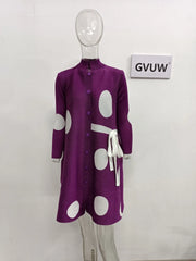 Showlu Store Nation 0 Purple / One Size Elegant Stand Collar Pleated Dress