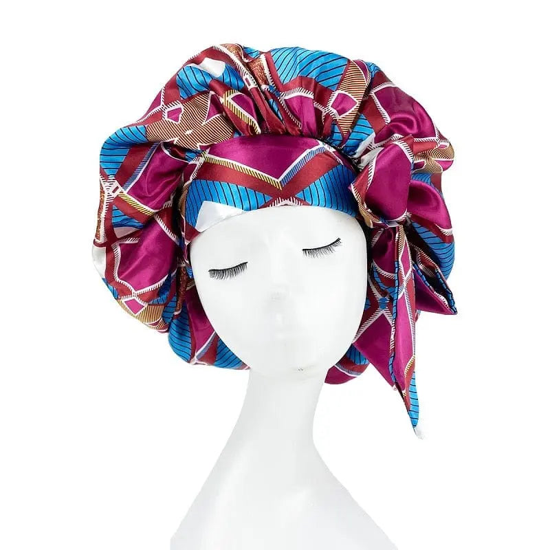 Showlu Store Nation 0 style2 Extra Large African Pattern Print Satin Bonnet Women Night Sleep Cap Adjustable Wide Band Elastic Head Wrap Hair Bonnet Hat
