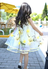 Showlu Fashion Store 0 Yellow 1 / 4-5 Girls Flower Dress Kids Girl Beach Dresses Chiffon Kids Dresses Floral Teenager Girls Clothes 6 8 10 12 14 Year