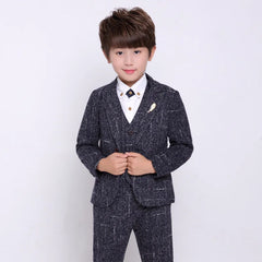 Flower Boys Formal Wedding Suit Kids England Style Blazer+Pant+Waistcoat 4Pcs Suit for Boys Kids Party Host Costume