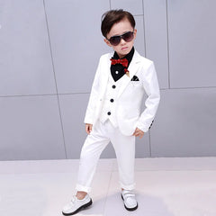 Flower Boys Formal Wedding Suit Kids England Style Blazer+Pant+Waistcoat 4Pcs Suit for Boys Kids Party Host Costume